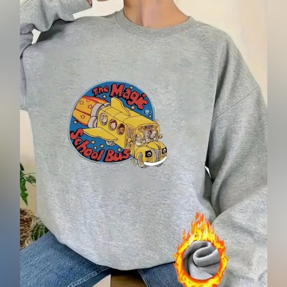 Women’s Gray Magic School Bus Sweatshirt ~ Size XL 🚌 NEW Graphic Hoodie - Picture 4 of 7